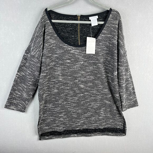 Soft Surroundings Knit Top Womens Large White Black Scoop Neck Marled Back Zip - Picture 1 of 12